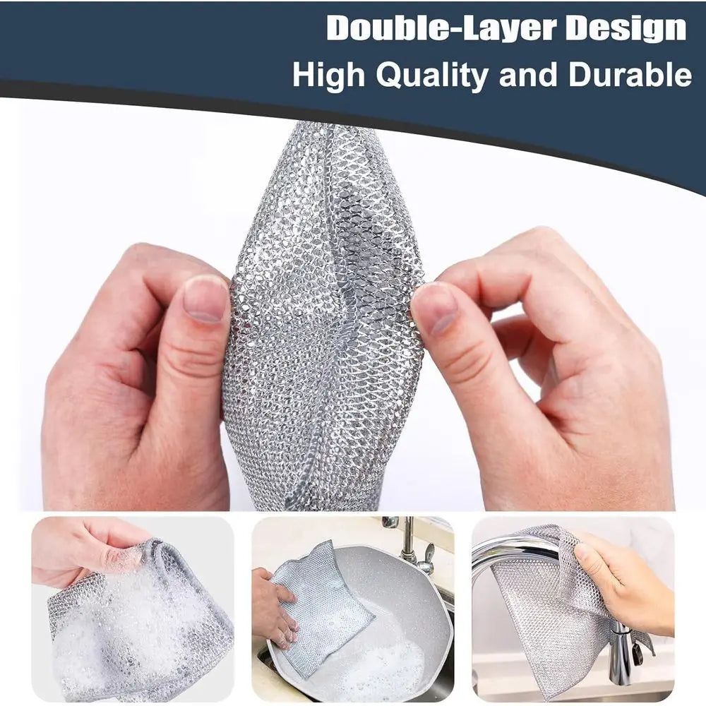 10 Pack Enhanced Steel Wire Dish Scrubbers, Double Layered, Non-Scratch Cleaning for Pots, Pans, Dishes, and Kitchen Surfaces