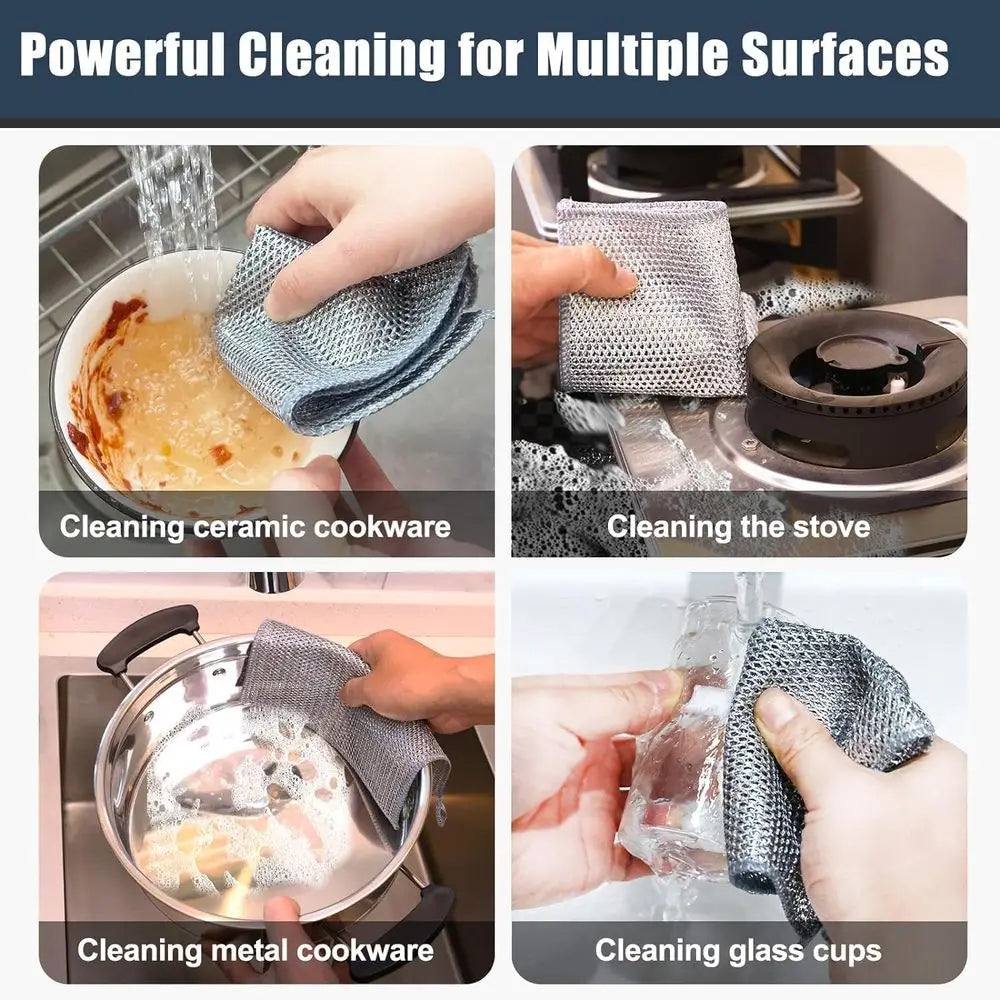 10 Pack Enhanced Steel Wire Dish Scrubbers, Double Layered, Non-Scratch Cleaning for Pots, Pans, Dishes, and Kitchen Surfaces