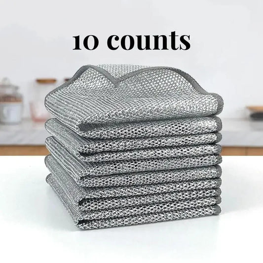 1-10pcs Multipurpose Wire Cleaning Cloths Kitchen Dishwashing Cloths New Pan Pot Dishes Rags Wet & Dry Non-stick Oil Dish Cloths