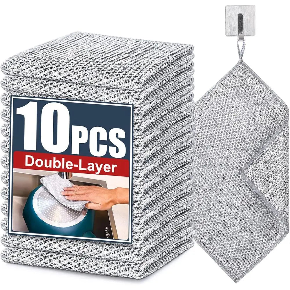 10 Pack Enhanced Steel Wire Dish Scrubbers, Double Layered, Non-Scratch Cleaning for Pots, Pans, Dishes, and Kitchen Surfaces