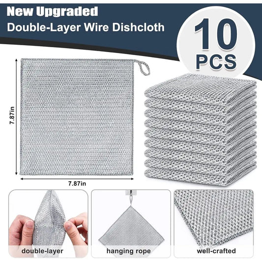 10 Pack Enhanced Steel Wire Dish Scrubbers, Double Layered, Non-Scratch Cleaning for Pots, Pans, Dishes, and Kitchen Surfaces
